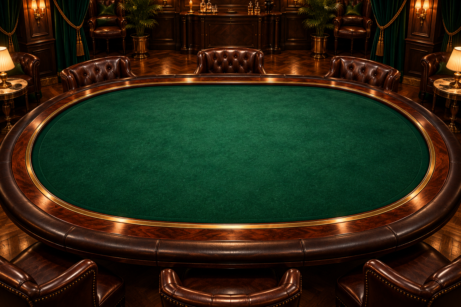 The Crooked Stylez six-seat Texas Hold’em table with emerald felt and a walnut rail